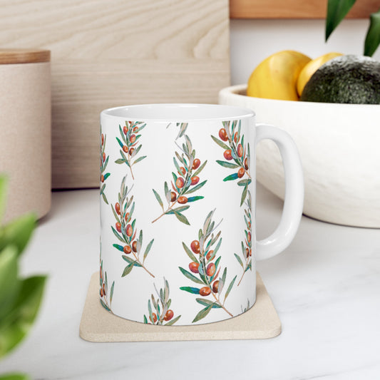 🫒 Mediterranean Olive Ceramic Mug 11oz - Vibrant Flavors in Every Sip