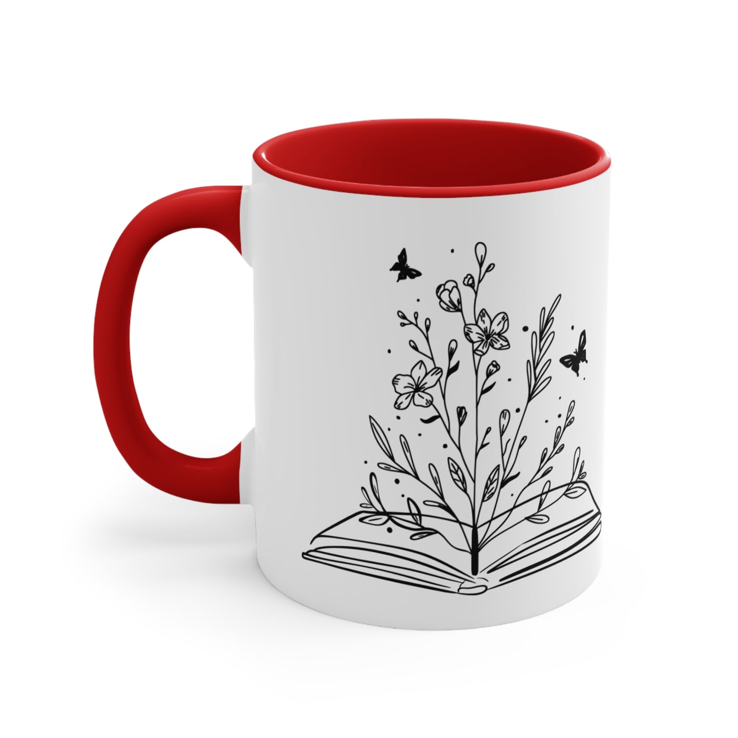 Open Book and Flowers Two-Tone Ceramic Mug 11oz | Color Accent