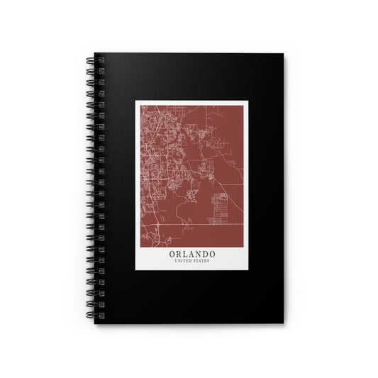 Orlando, Florida City Map Spiral Notebook - Ruled Line - Red