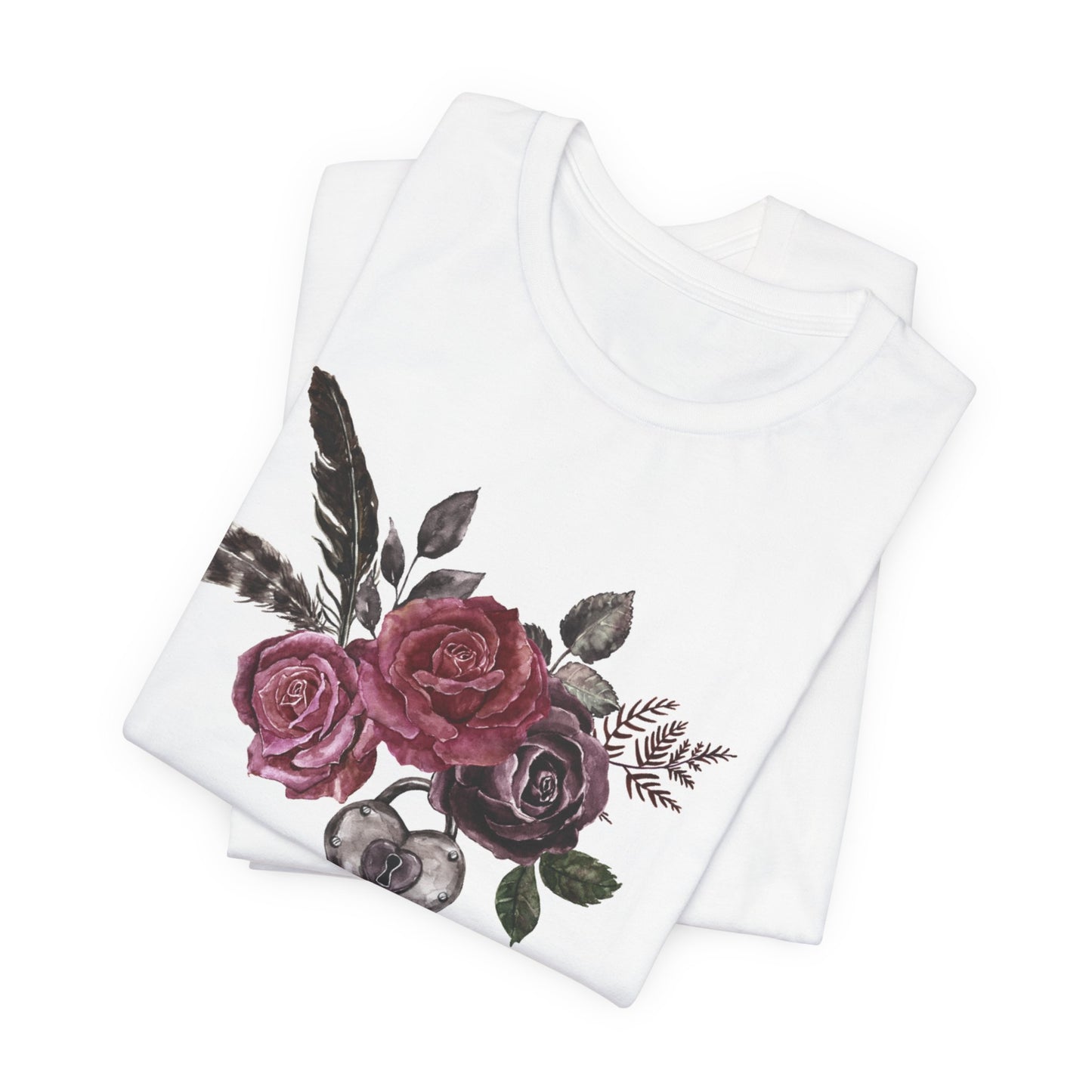 🗝️🌹Romantic Rose and Key Unisex Jersey Short Sleeve Tee