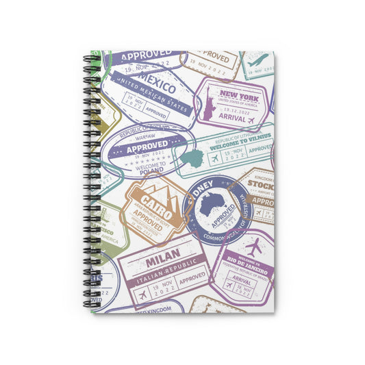 🌏 Colorful Passport Stamp Spiral Notebook - Ruled Line