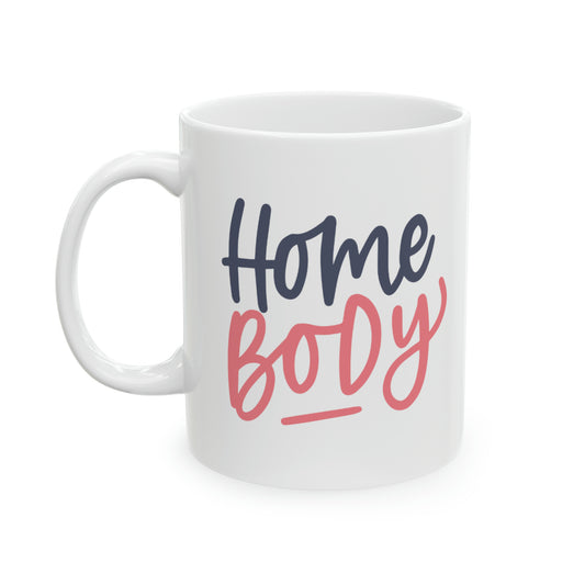 "Home Body" Ceramic Mug 11 oz - Navy Blue & Coral Pink Design