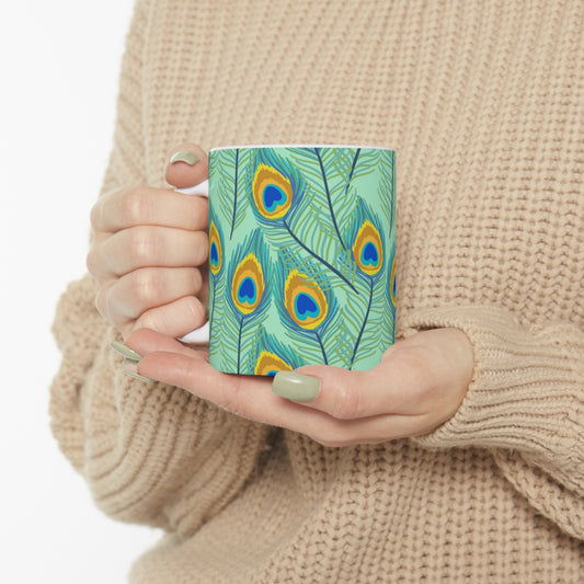 🦚 Peacock Feathers Ceramic Mug 11oz