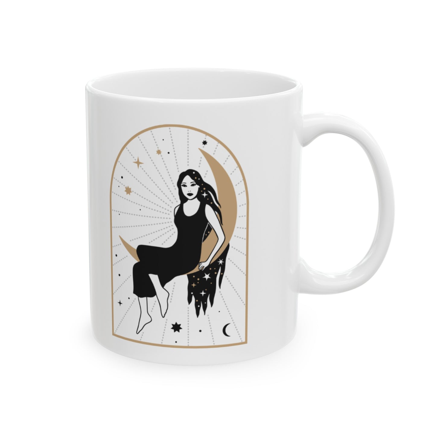 Celestial Woman in the Window Ceramic Mug 11oz | Stars and Moon