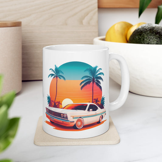 Vintage Sports Car and Palm Tree Ceramic Mug 11oz | Retro Design