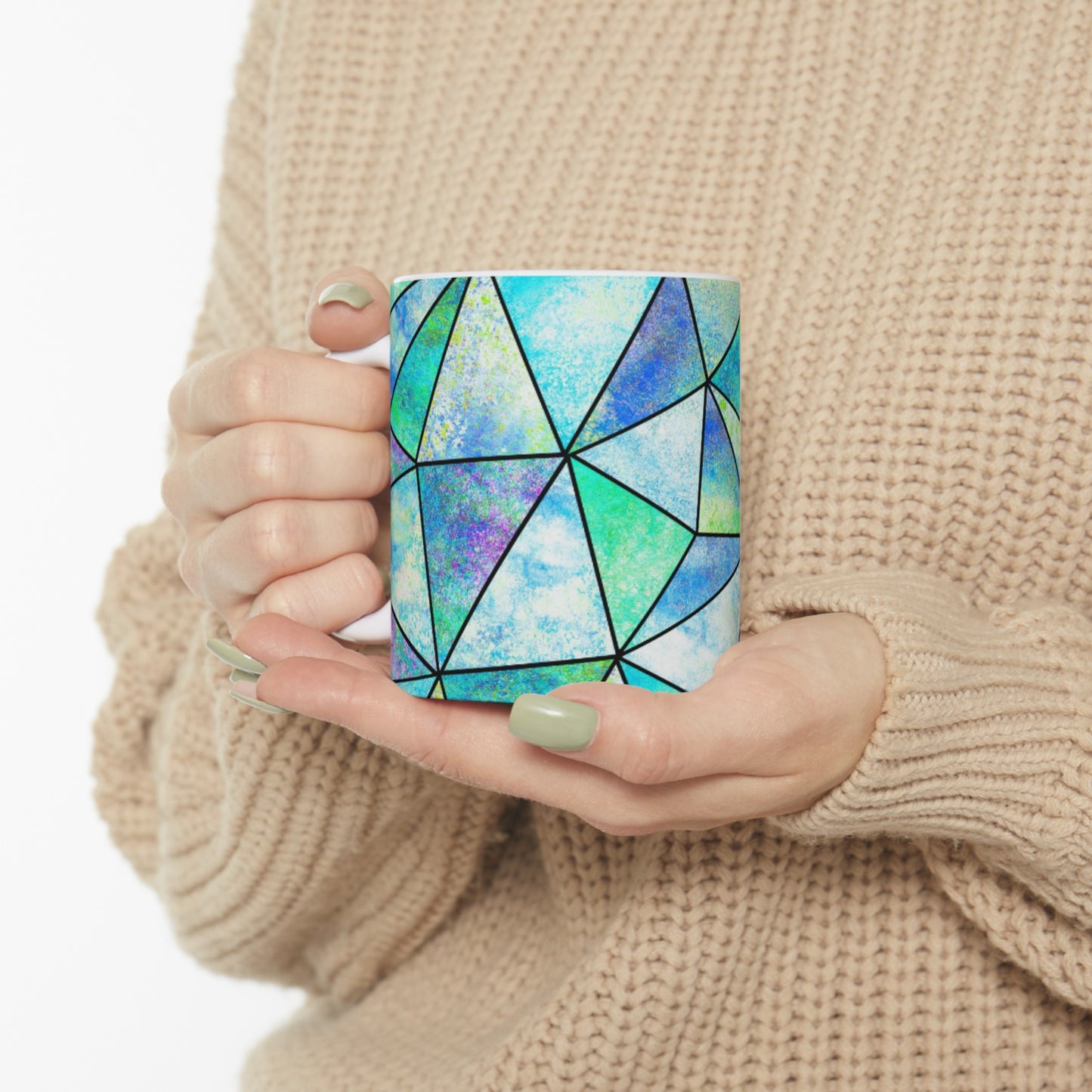 Watercolor Blue Stained Glass Ceramic Mug 11oz