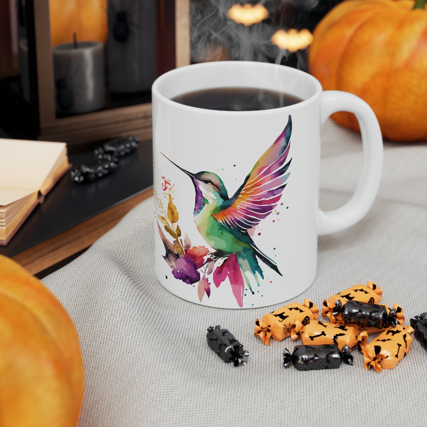 Colorful Hummingbird and Flower Ceramic Mug 11 oz - Perfect for Nature Lovers