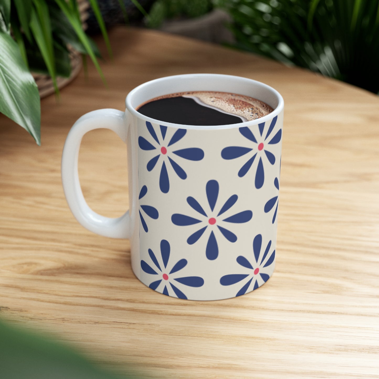 Blue and Red Flower Pattern Ceramic Mug 11oz | BPA-Free