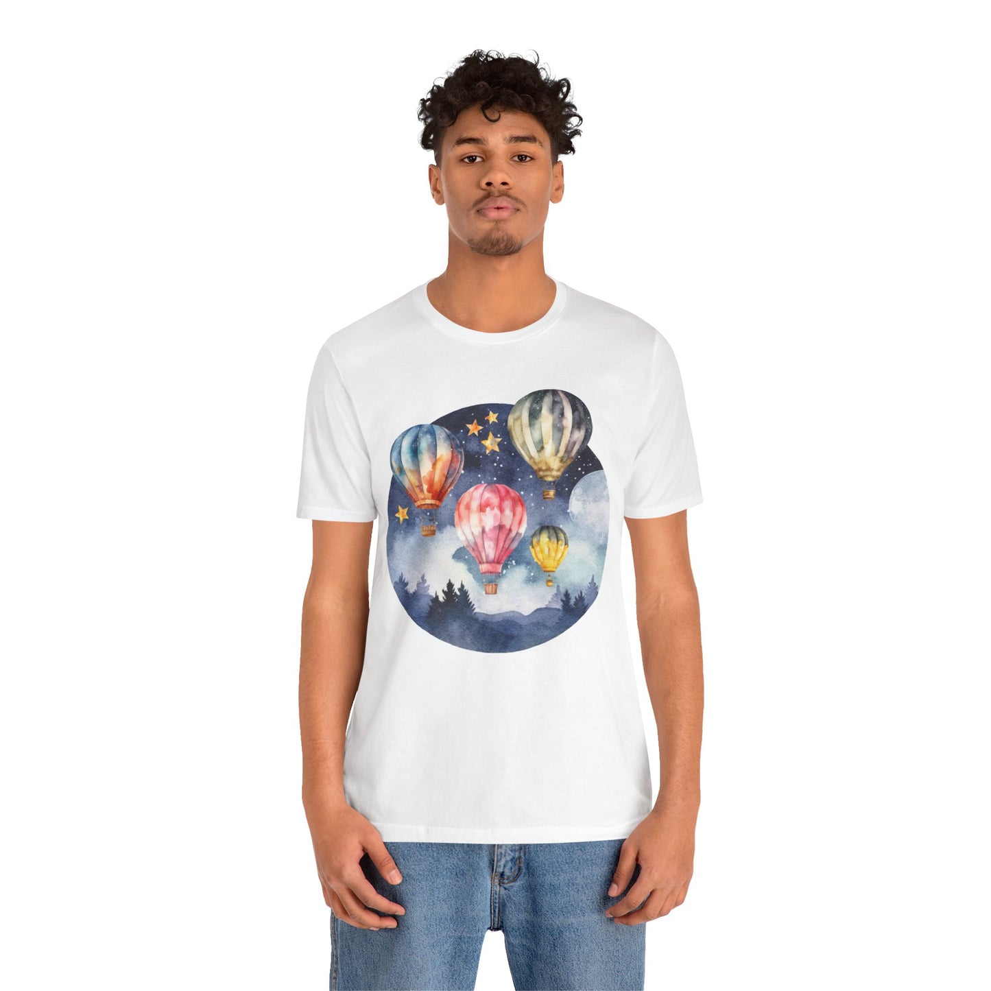 Dreamy Night Scene - Hot Air Balloon Unisex Jersey Short Sleeve Tee