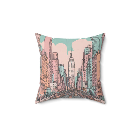 New York City Colorful Sketch Square Throw Pillow | Statement Accent Piece