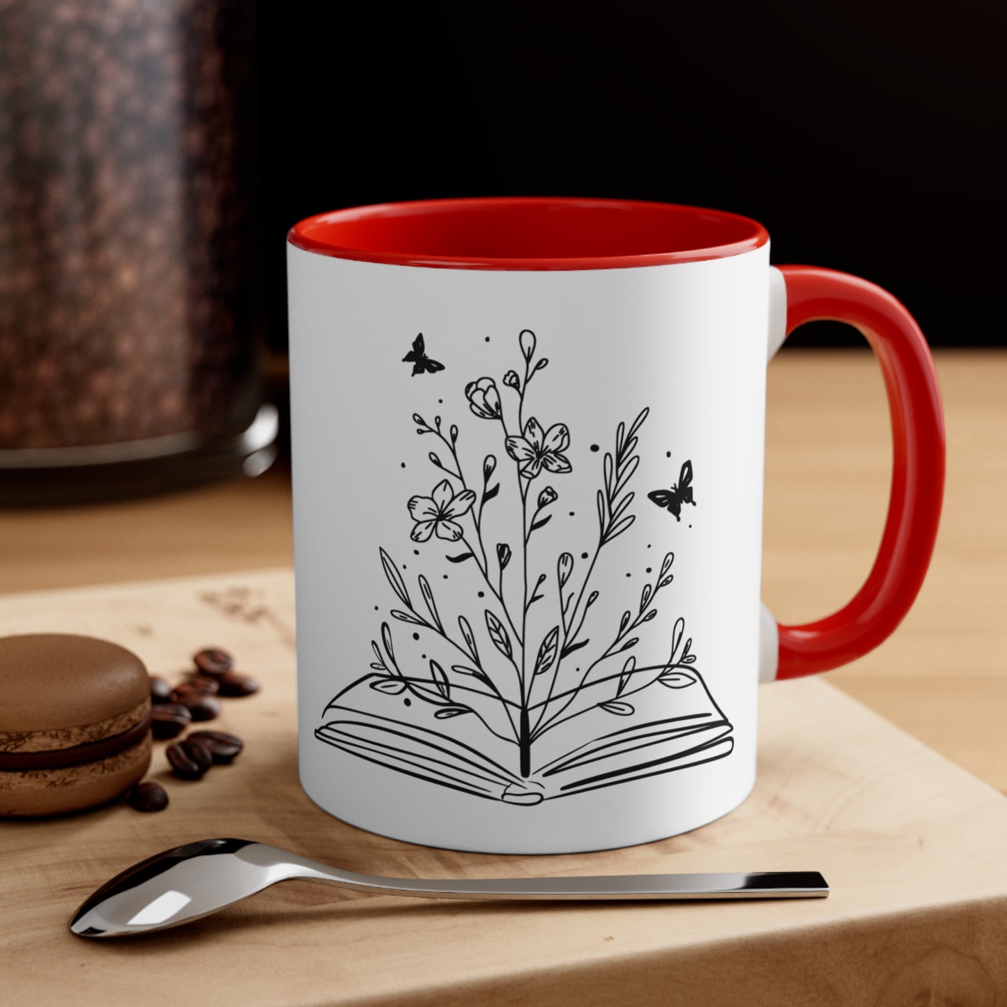 Open Book and Flowers Two-Tone Ceramic Mug 11oz | Color Accent