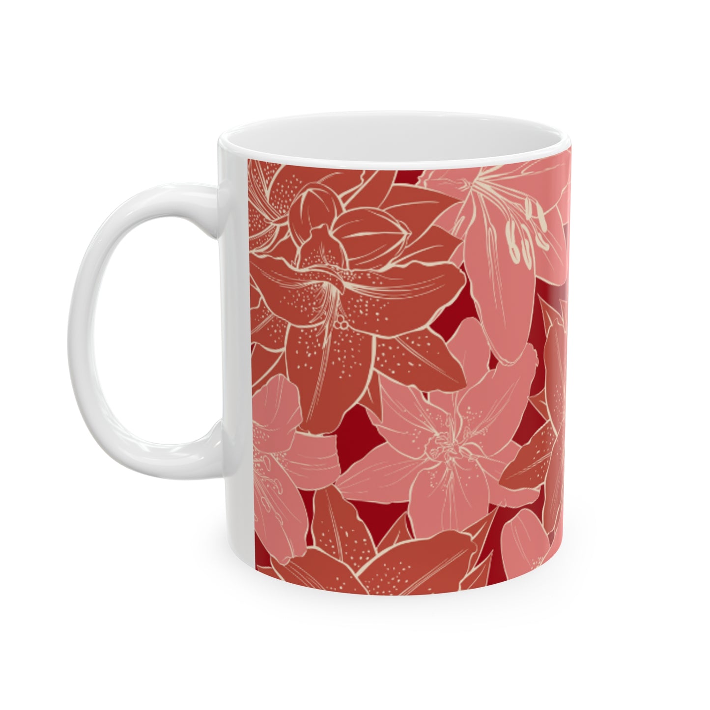 Pink and Red Floral Gold Outlined Ceramic Mug 11oz - BPA-Free