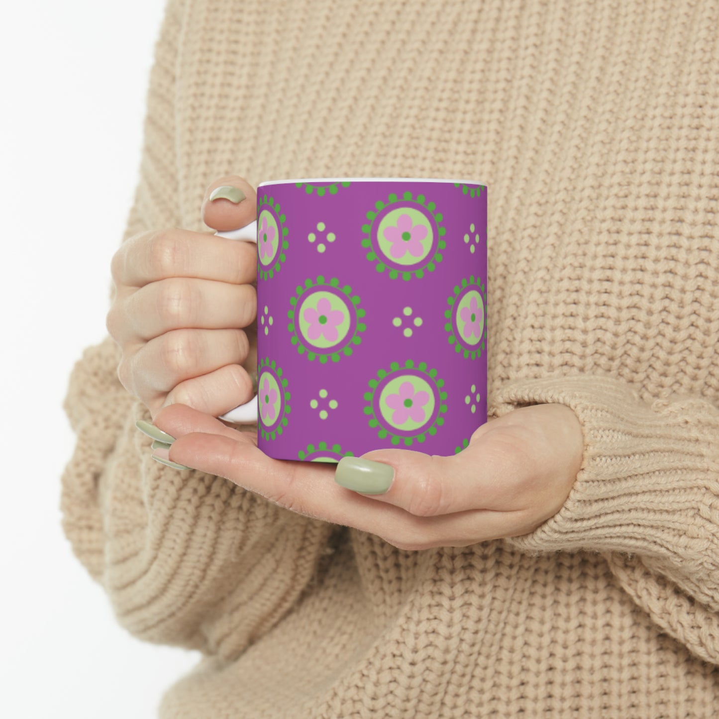 🌸 Purple Pink Magenta Floral Ceramic Mug 11 oz