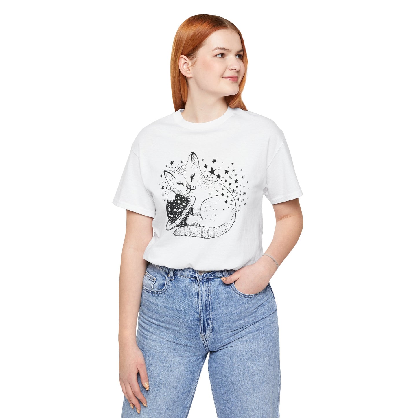 💫 Minimalist Cat on Planet Unisex Jersey Short Sleeve Tee