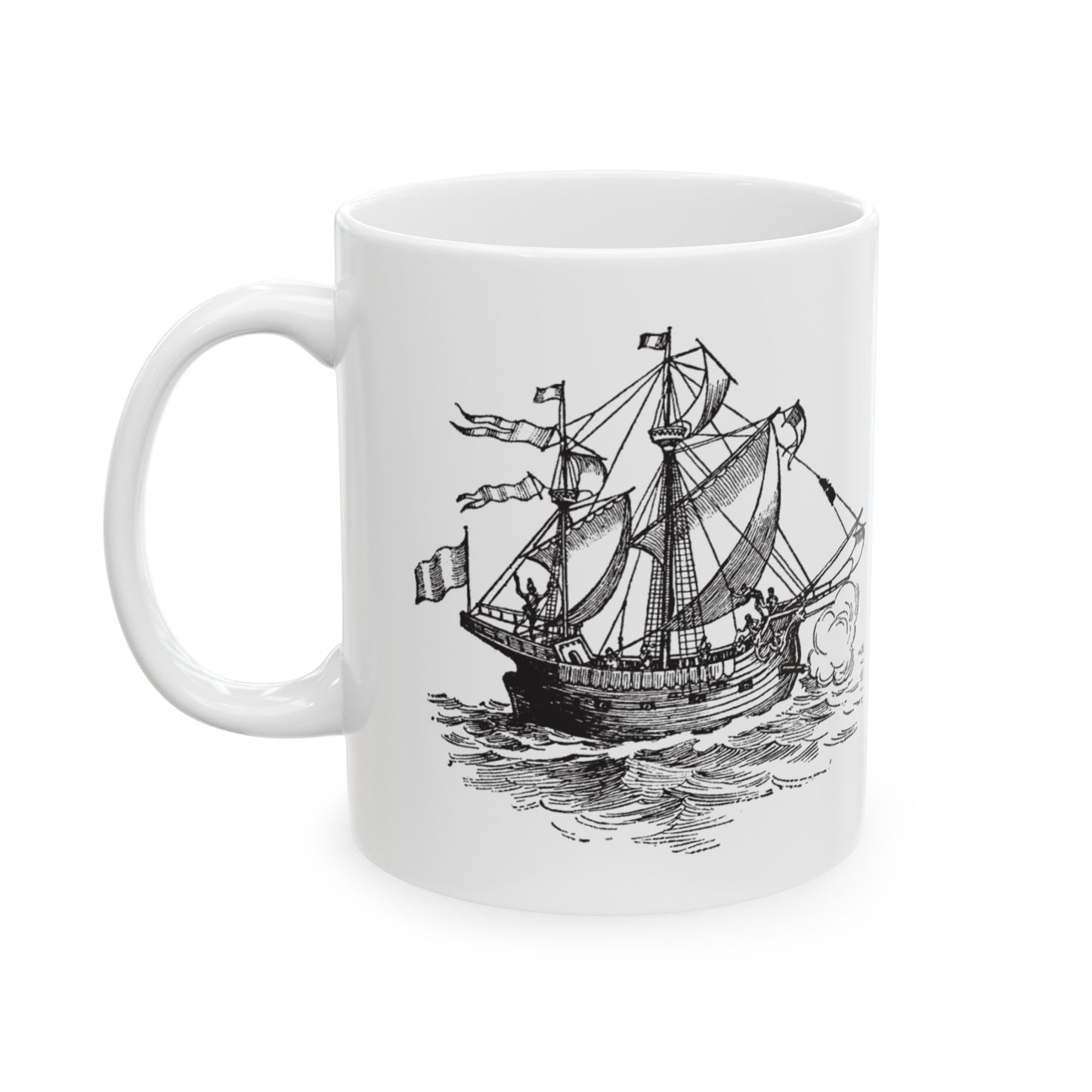 ⚓ "Intricate Ship Sketch" Ceramic Mug 11 oz - Nautical Design