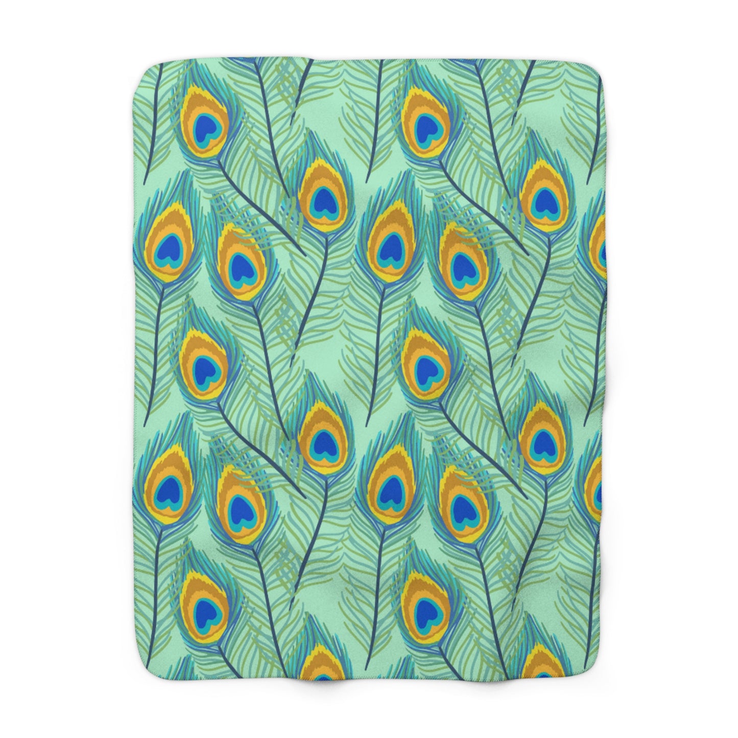 Vibrant Peacock Feathers Sherpa Fleece Blanket