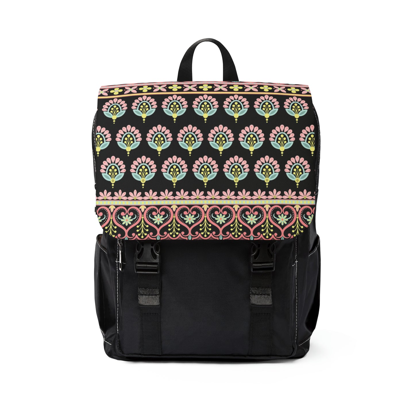 Black Pattern Elegance Unisex Casual Shoulder Backpack