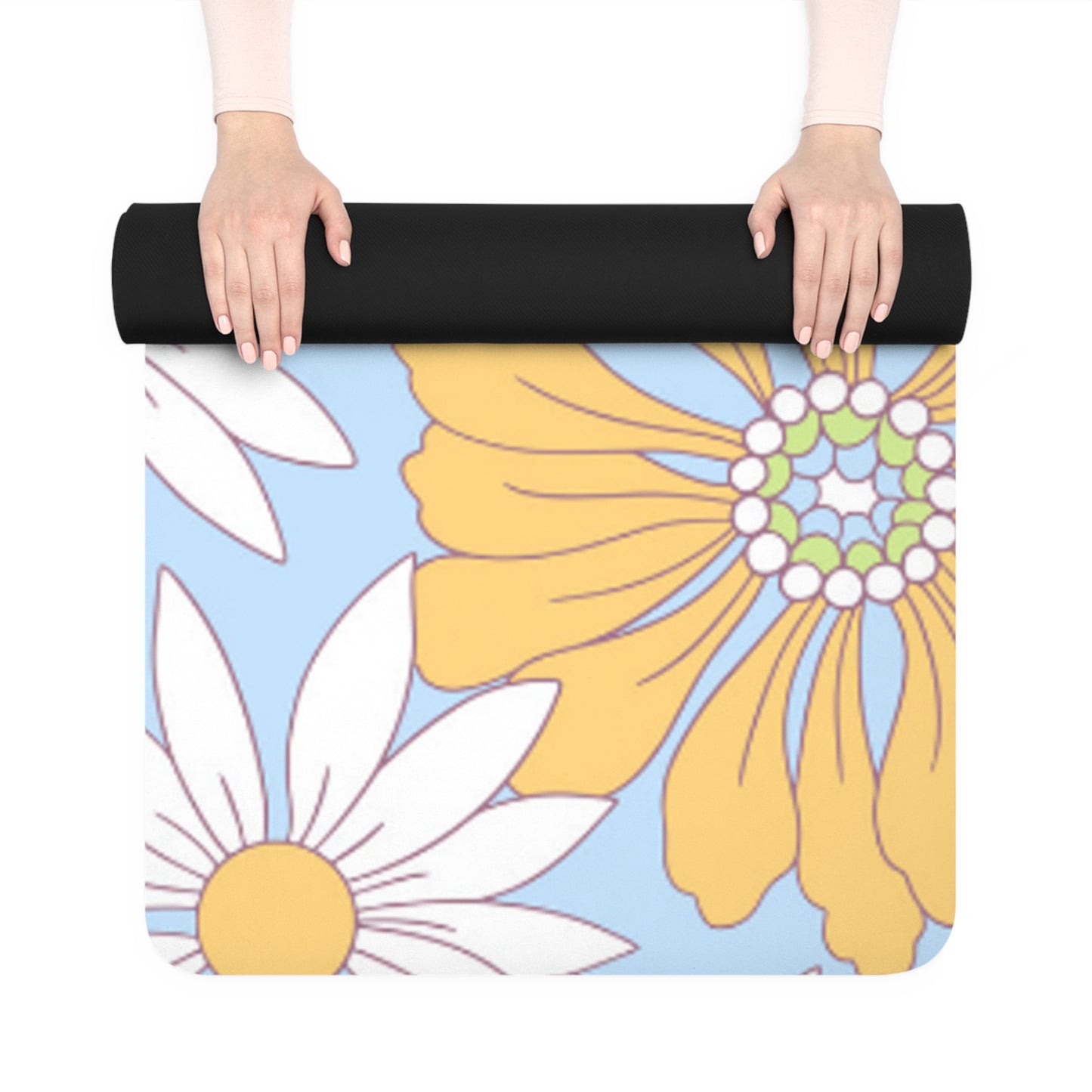 Retro Daisy Delight Rubber Yoga Mat