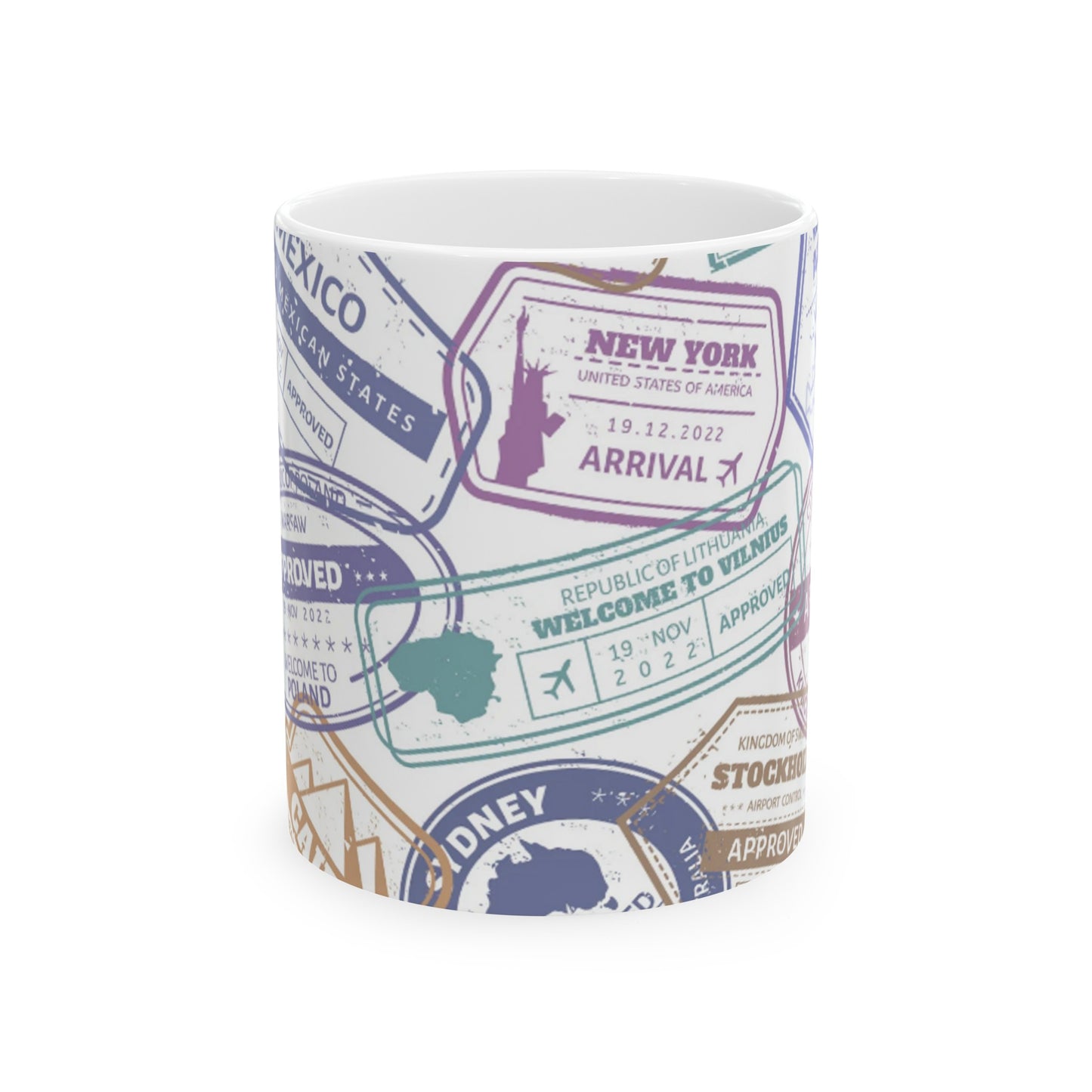 🌍 Colorful Passport Stamp Ceramic Mug - 11oz