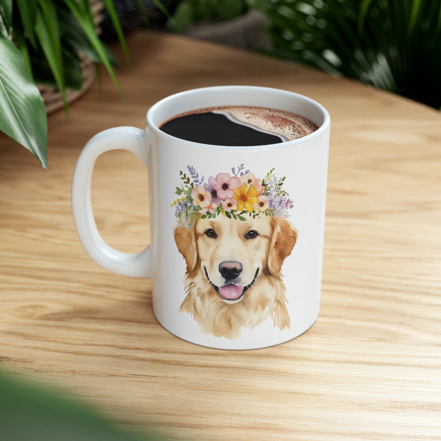 🌸 Golden Retriever Flower Crown Ceramic Mug 11oz - BPA Free