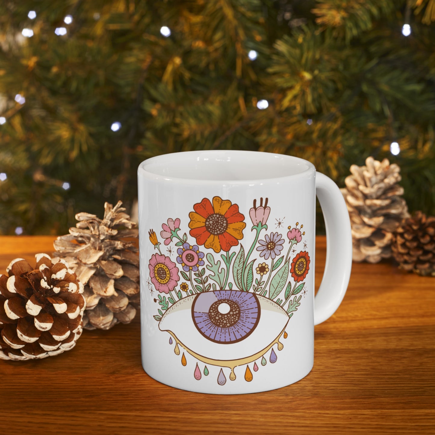 "Third Eye Blooms" Ceramic Mug 11 oz - Colorful Eye with Flowers