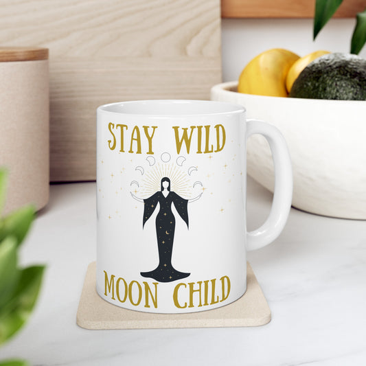 🌛 Stay Wild Moon Child Ceramic Mug 11 oz - Perfect Gift for Celestial Lovers