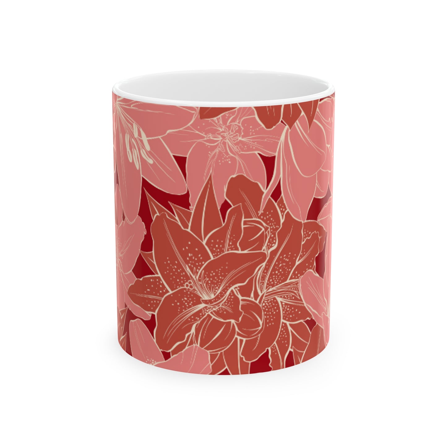 Pink and Red Floral Gold Outlined Ceramic Mug 11oz - BPA-Free