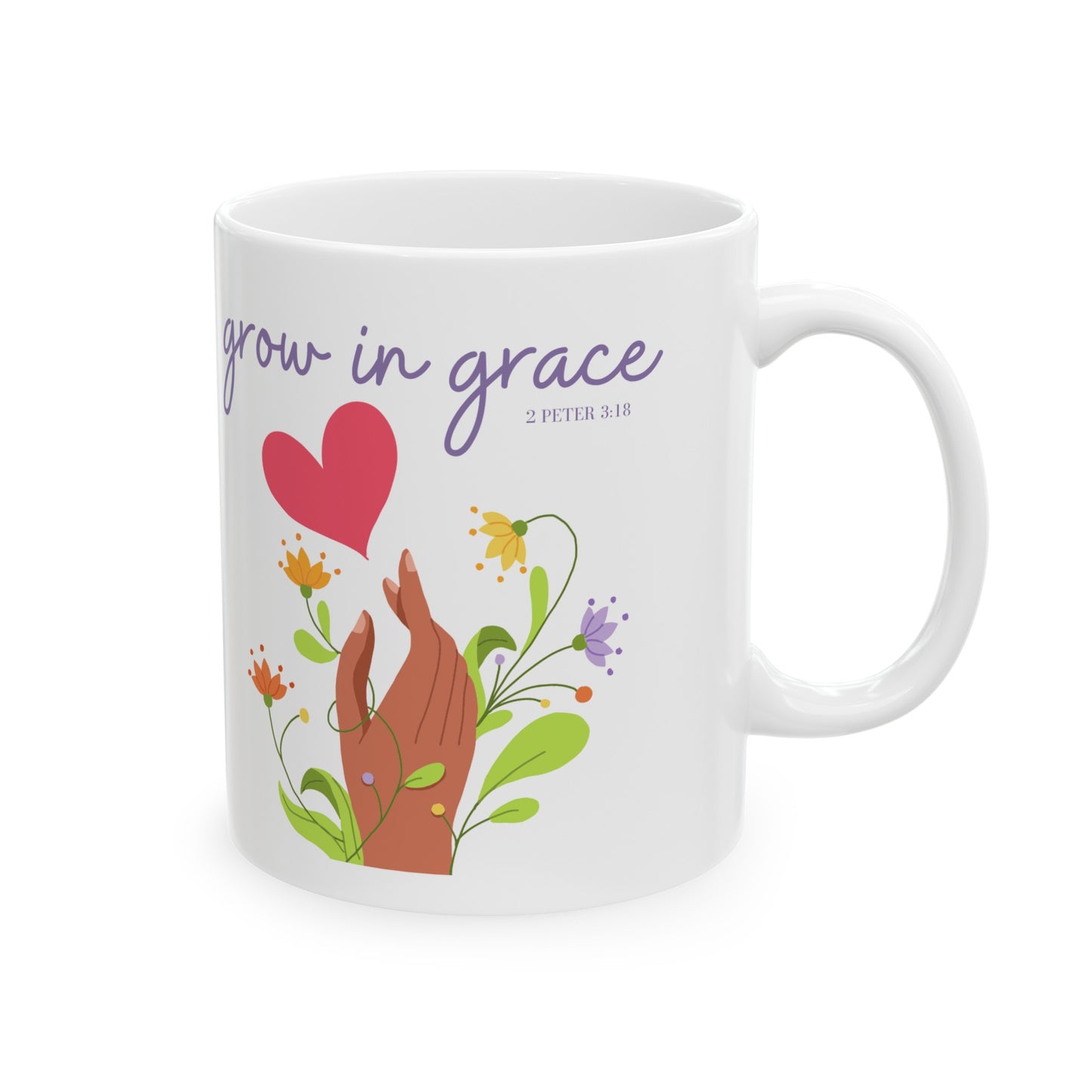 🌱 "Grow In Grace" Christian Bible Verse Ceramic Mug 11 oz - Inspirational