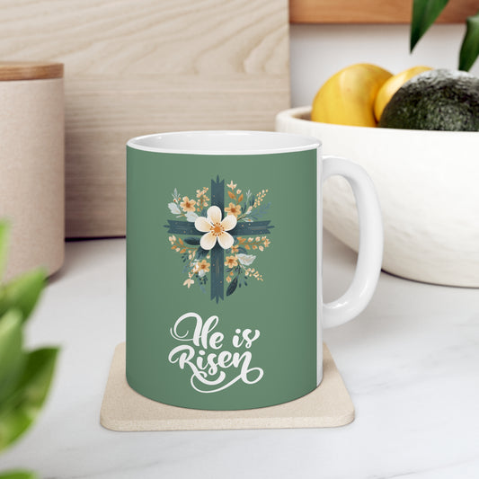 ✝️ He is Risen Easter Christian Green Ceramic Mug 11oz