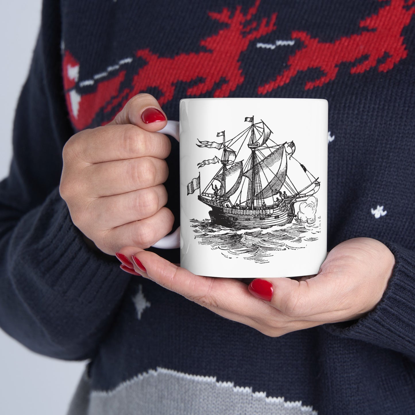 ⚓ "Intricate Ship Sketch" Ceramic Mug 11 oz - Nautical Design