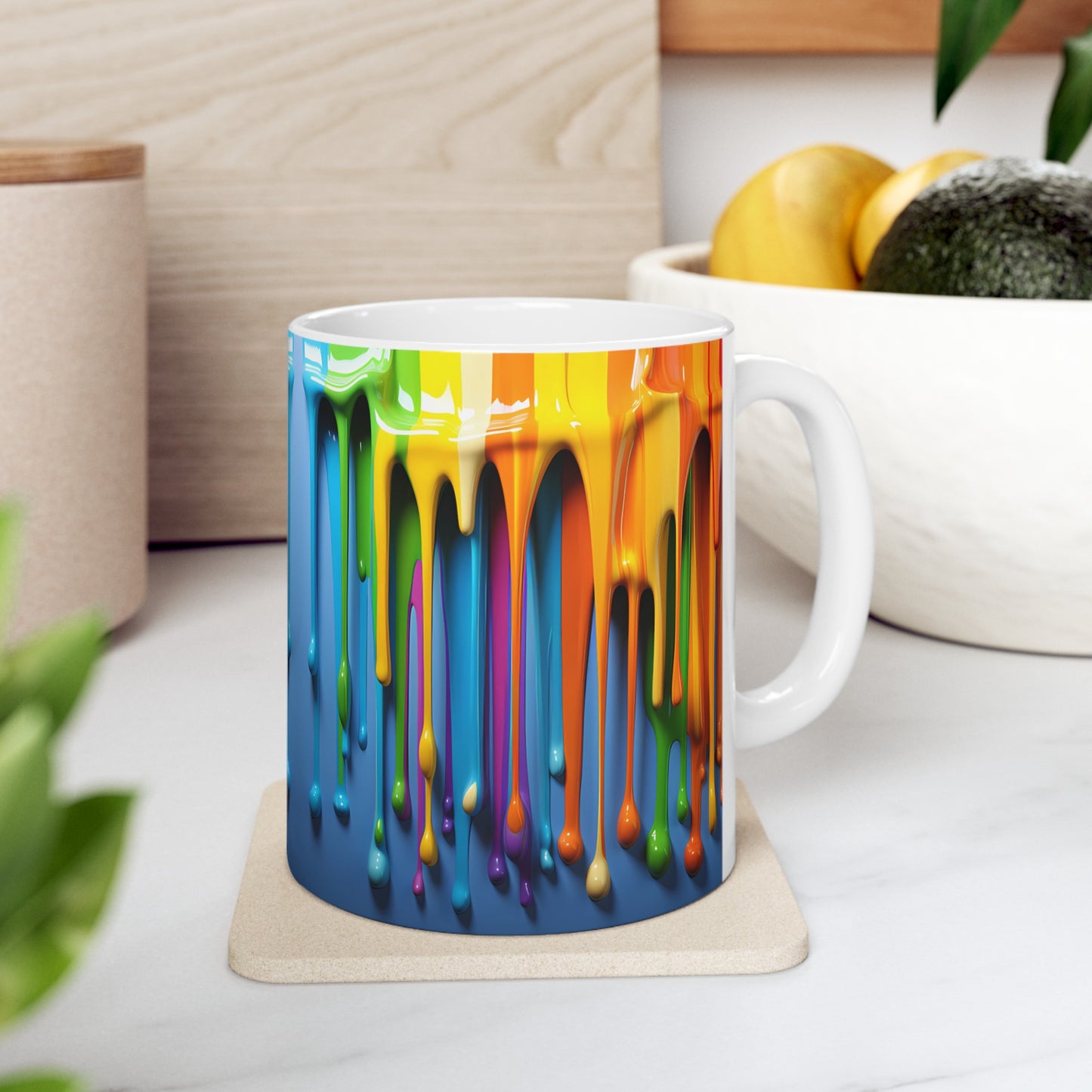 🎨 3D Rainbow Paint Ceramic Mug 11oz