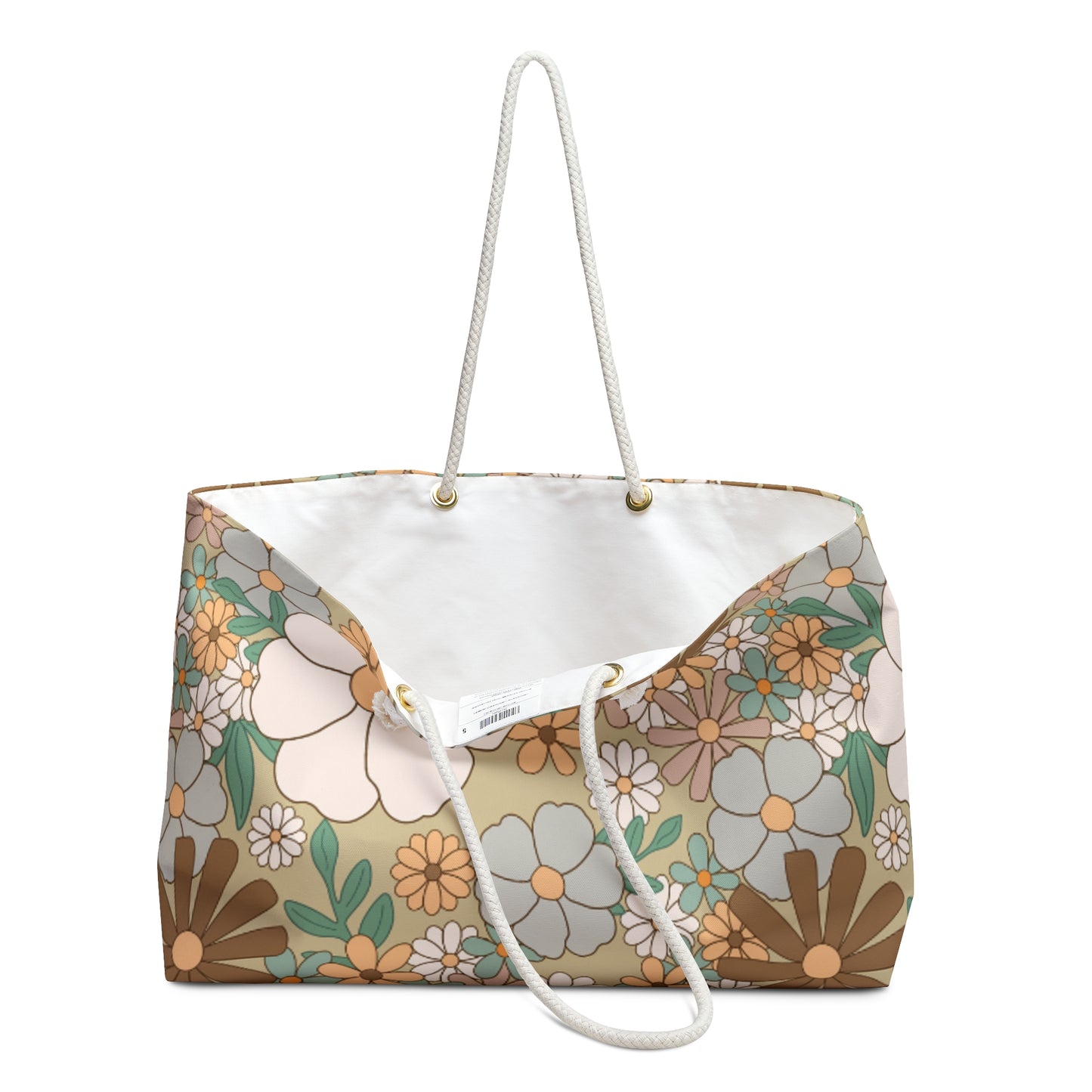 🌼 Retro Floral Weekender Bag | Blue, White, Brown and Pink Design