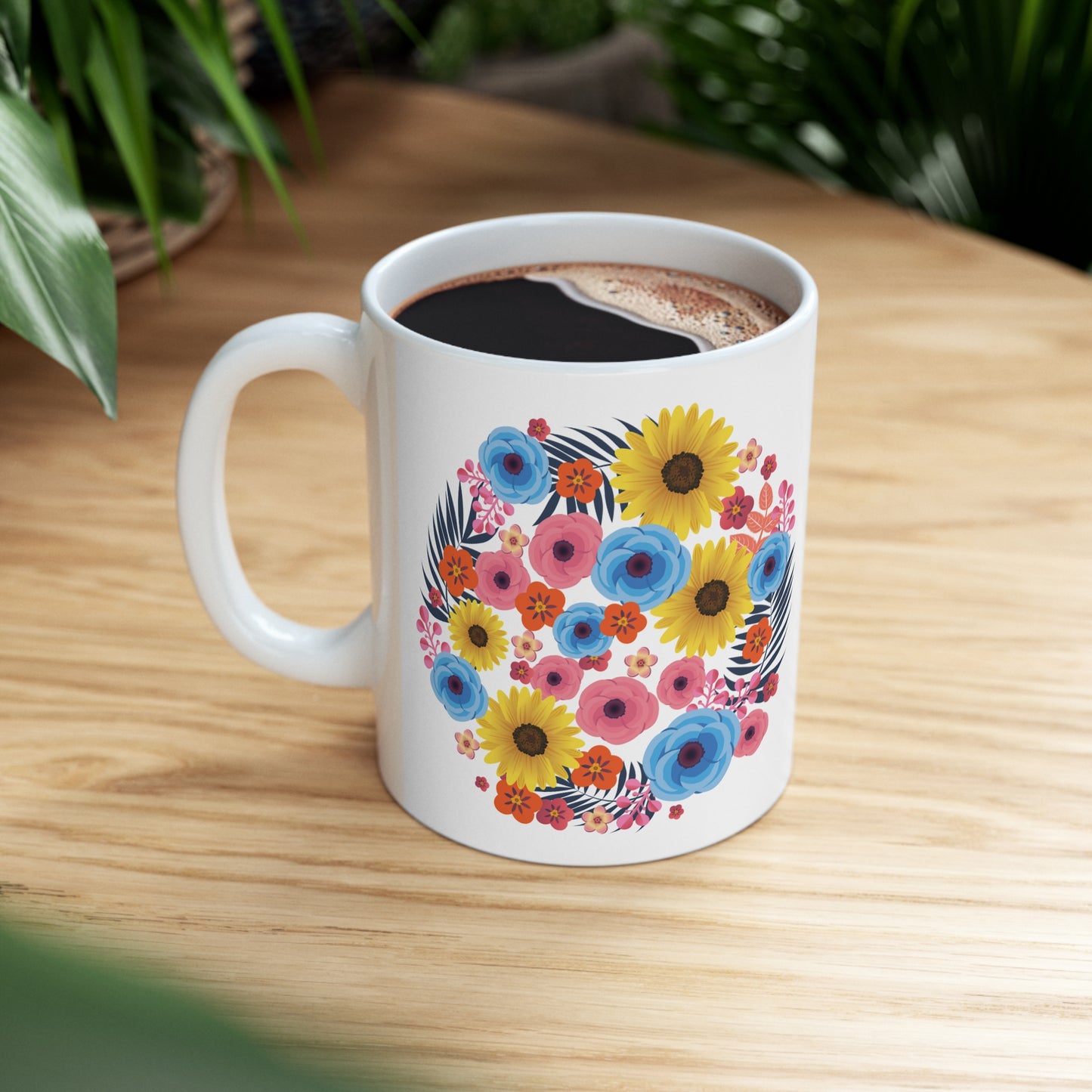 Colorful Spring Flowers Ceramic Mug 11oz | BPA-Free, Microwave Safe