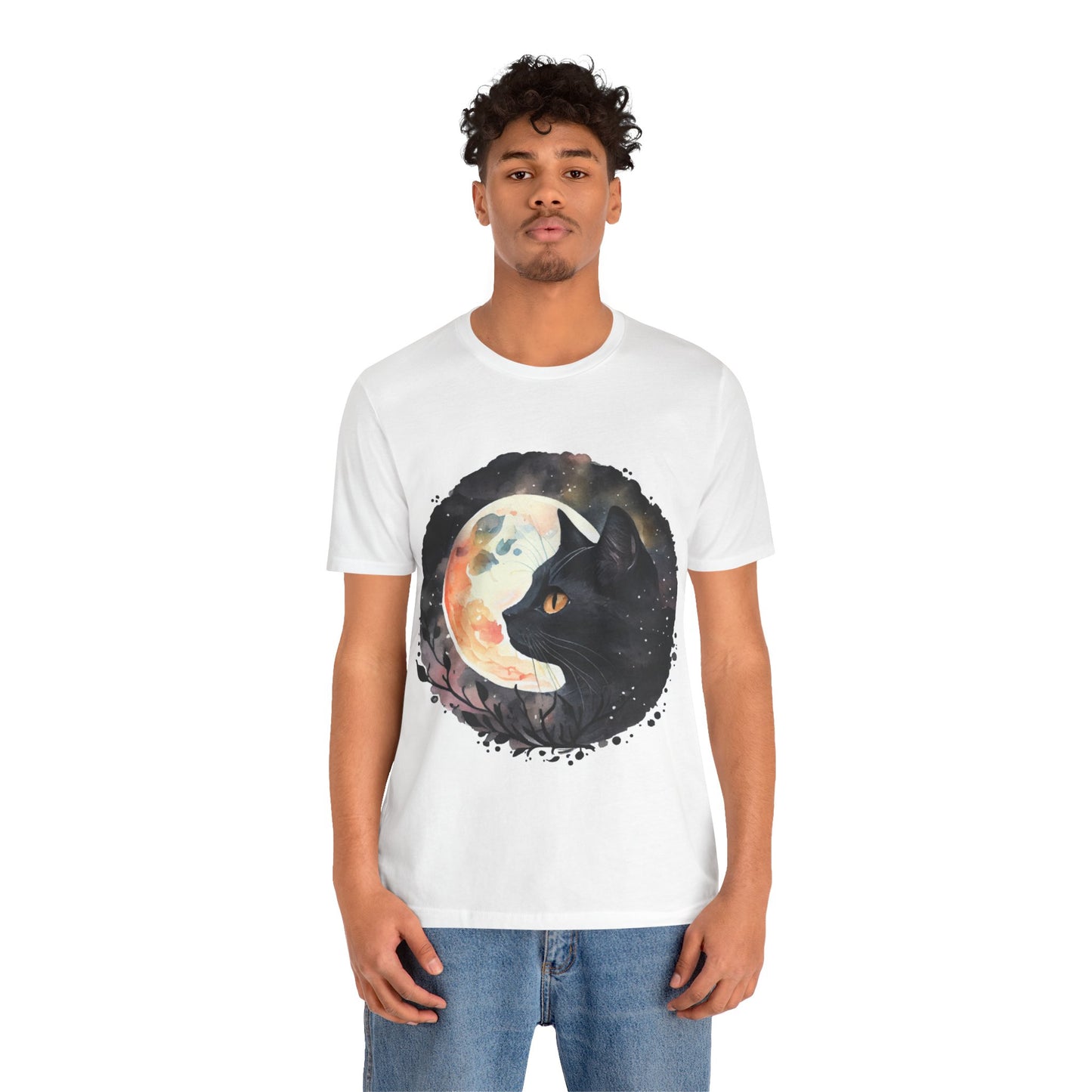 🐈‍⬛ Celestial Black Cat Moonlight Unisex Jersey Short Sleeve Tee-white