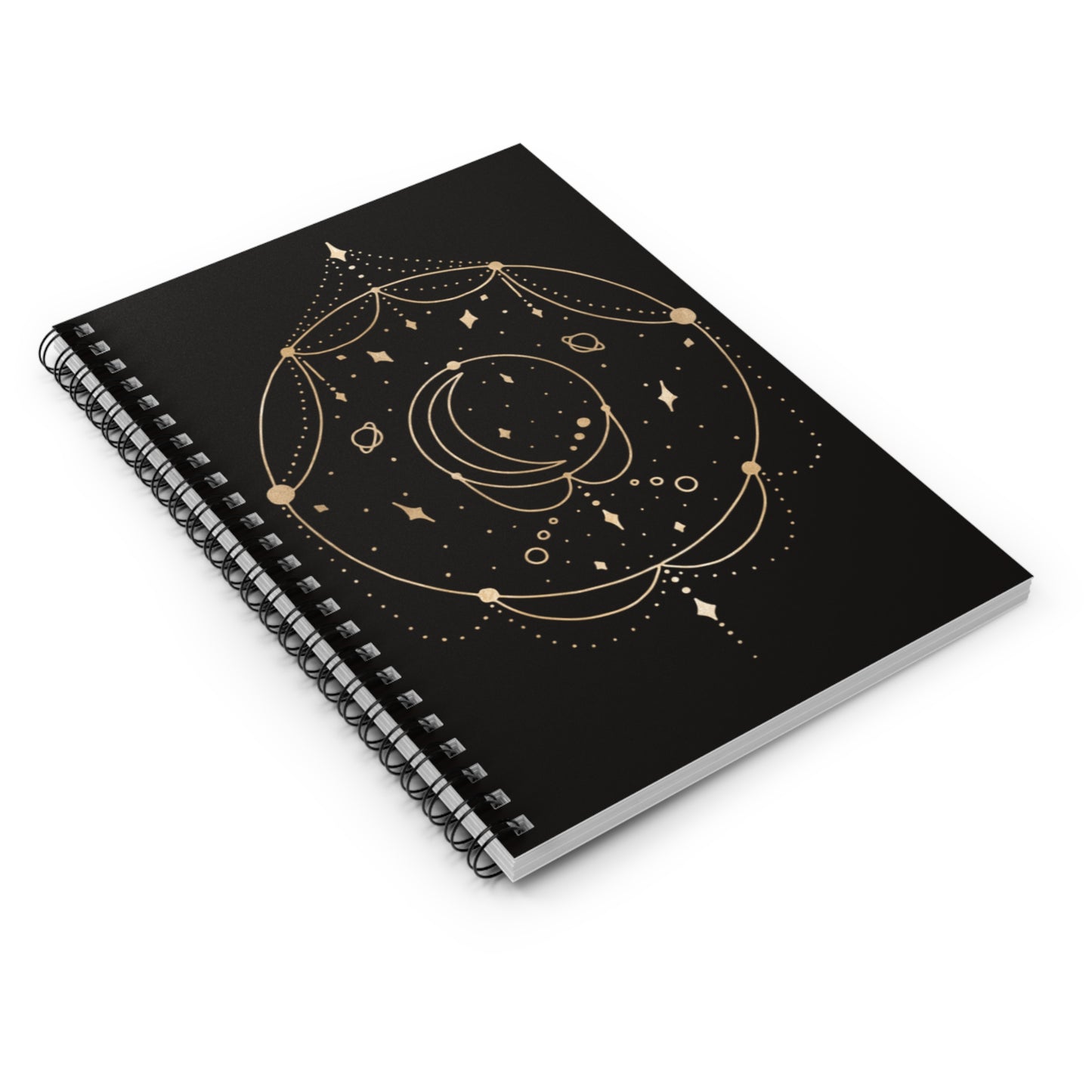 ✨ "Black Celestial Elegant" Spiral Notebook-Ruled Line - Moon and Stars Design