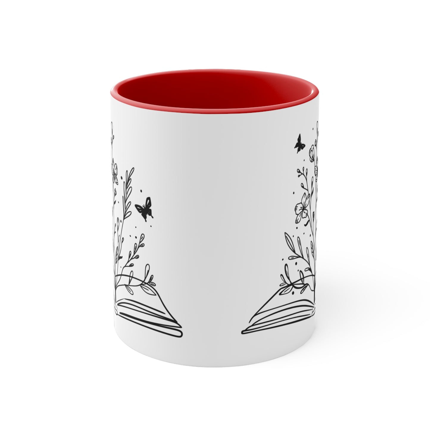 Open Book and Flowers Two-Tone Ceramic Mug 11oz | Color Accent