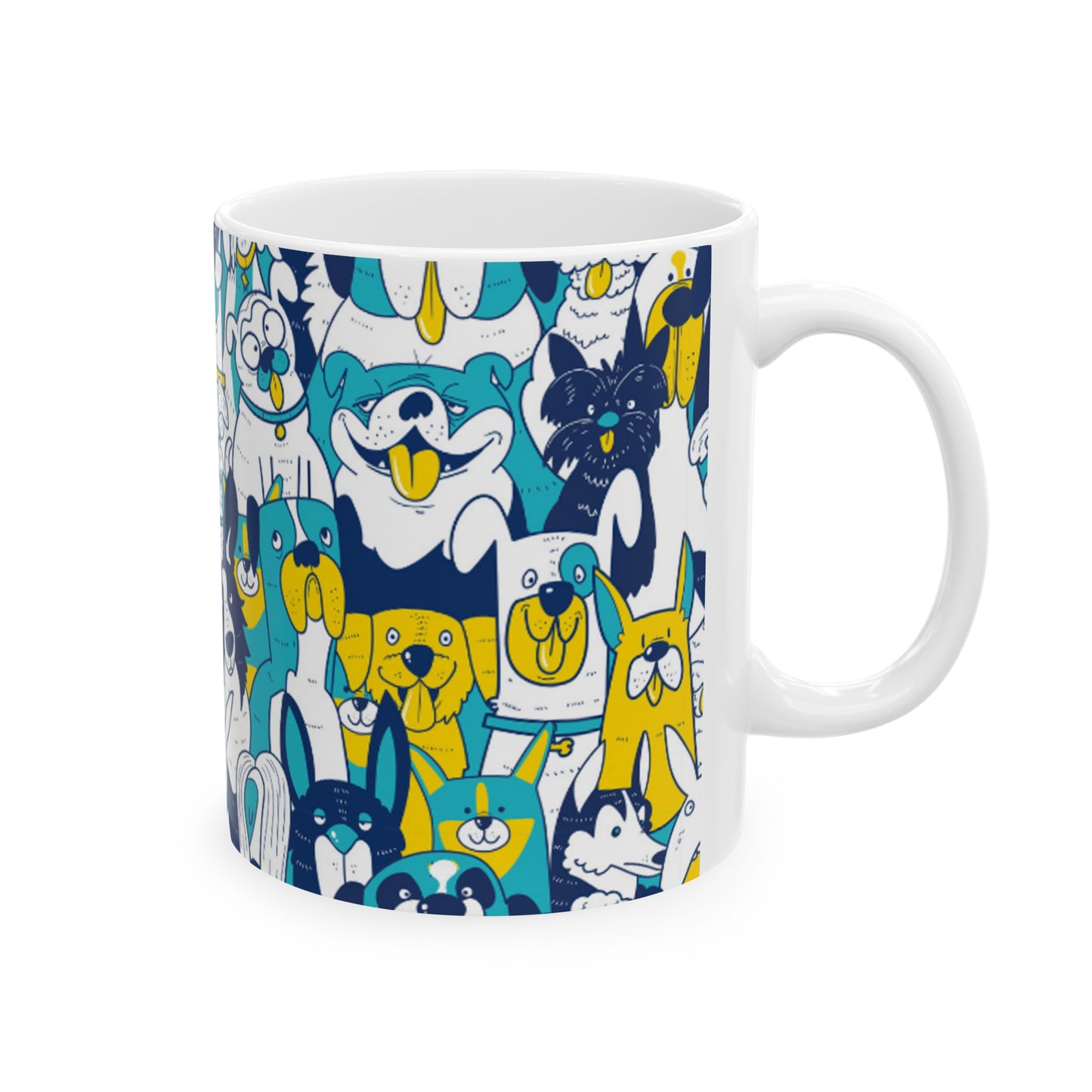 🐶 Pawsome Pals in Blue & Yellow Ceramic Mug 11oz - Cheerful Canine Companions