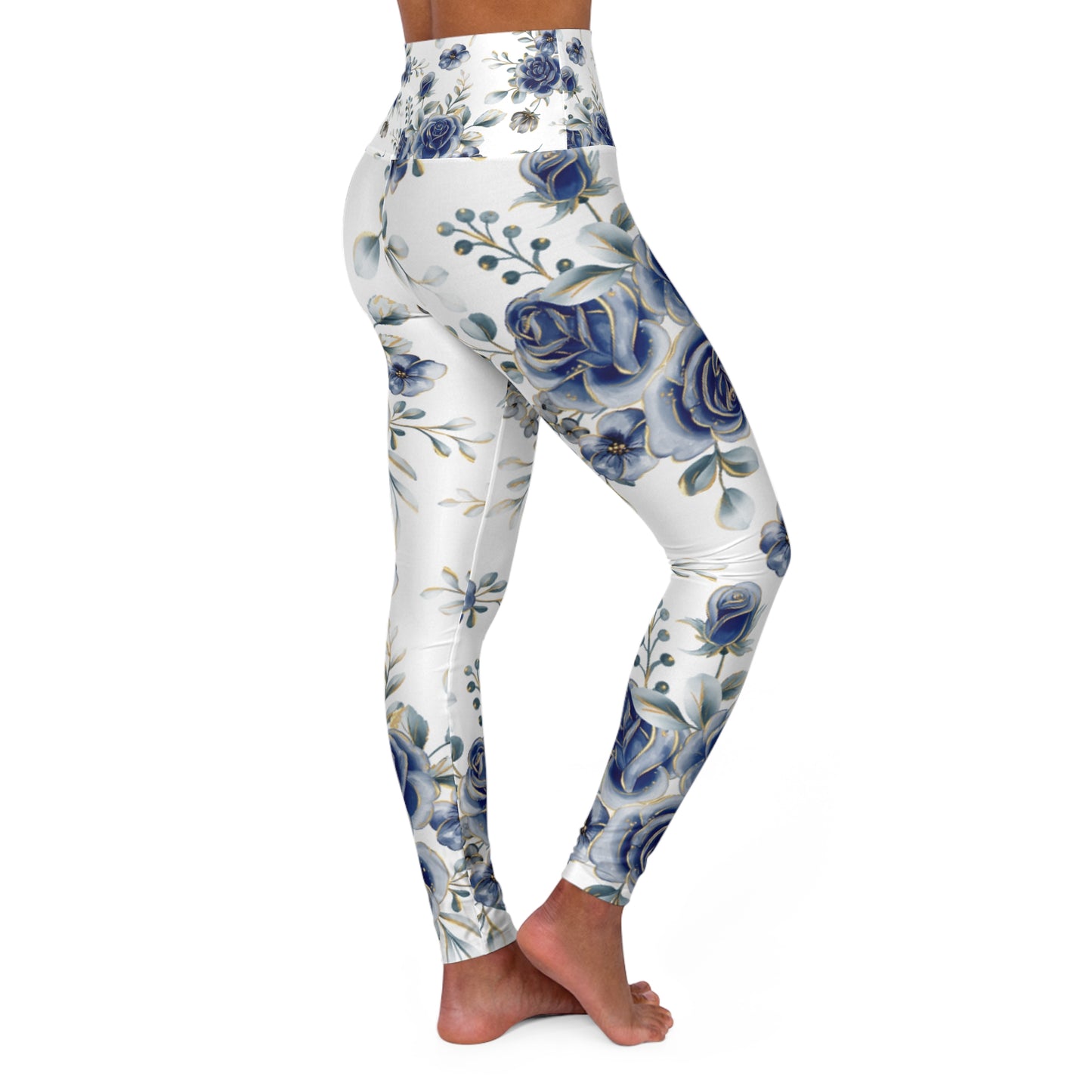 Blue Blooms High Waisted Yoga Leggings