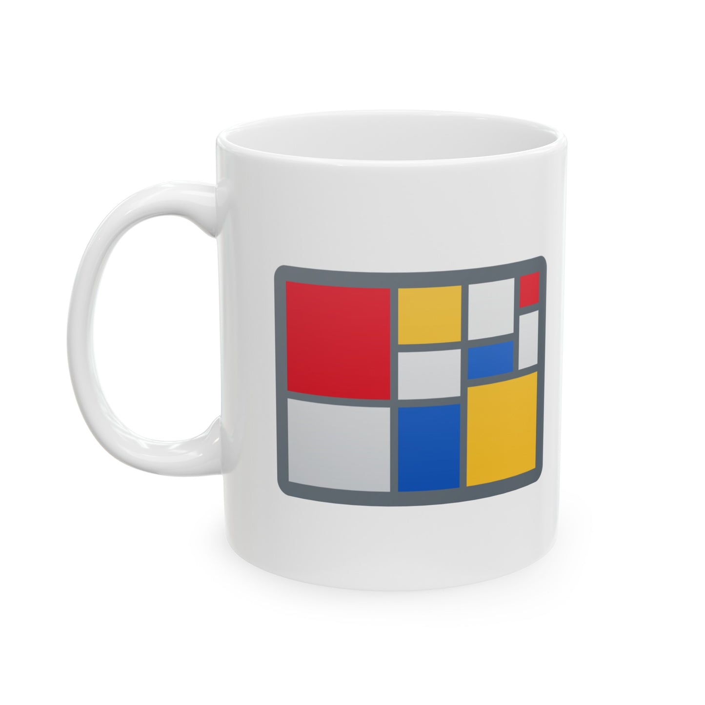 Colorful Modern Art Abstract Ceramic Mug 11oz - Red, Blue, White, Yellow Design