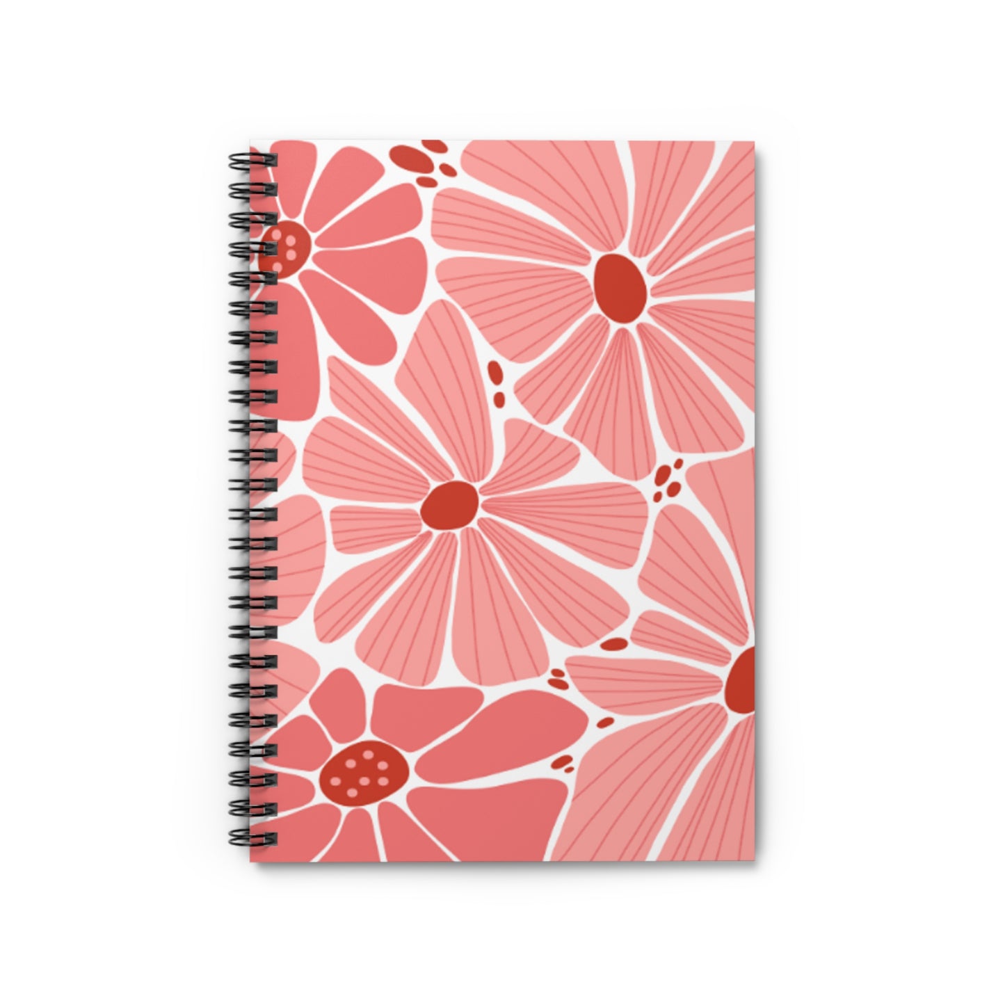 🌸 Retro Pink/Coral Flower Spiral Notebook-Ruled Line | 6" x 8" | 118 Pages