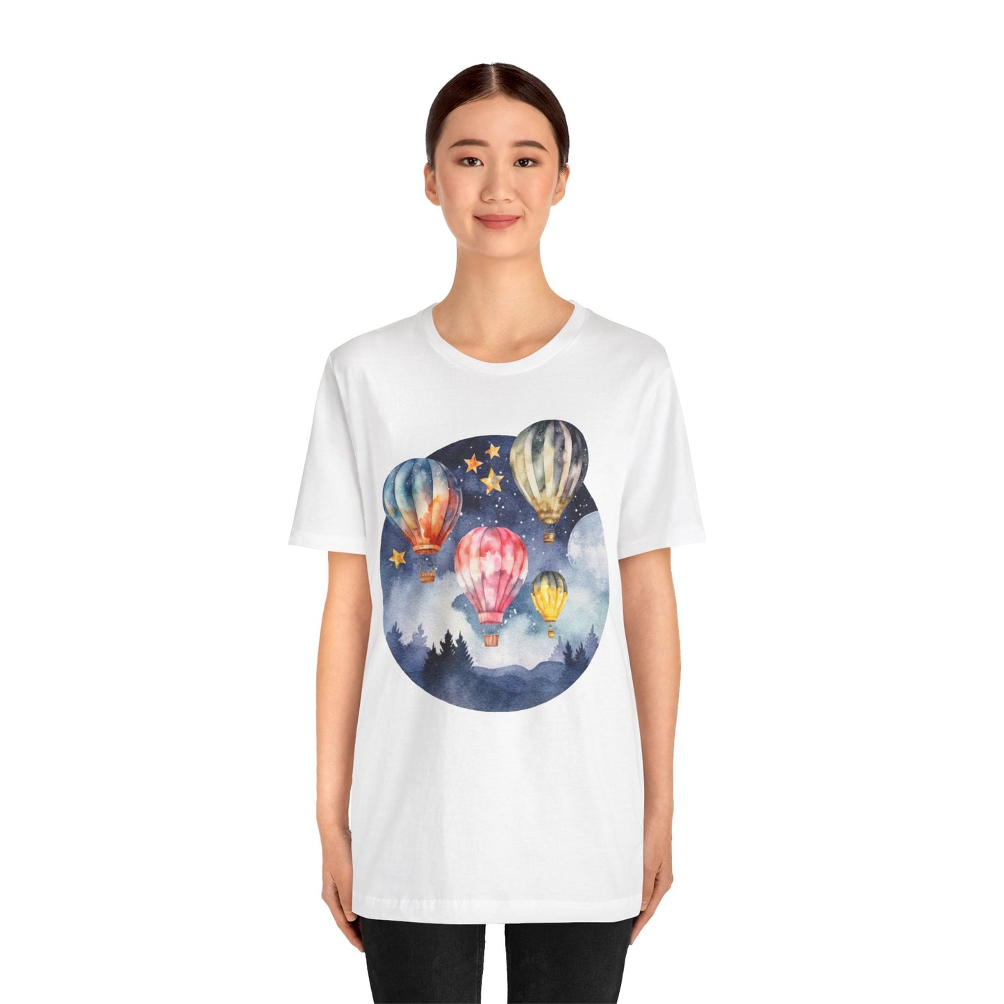 Dreamy Night Scene - Hot Air Balloon Unisex Jersey Short Sleeve Tee