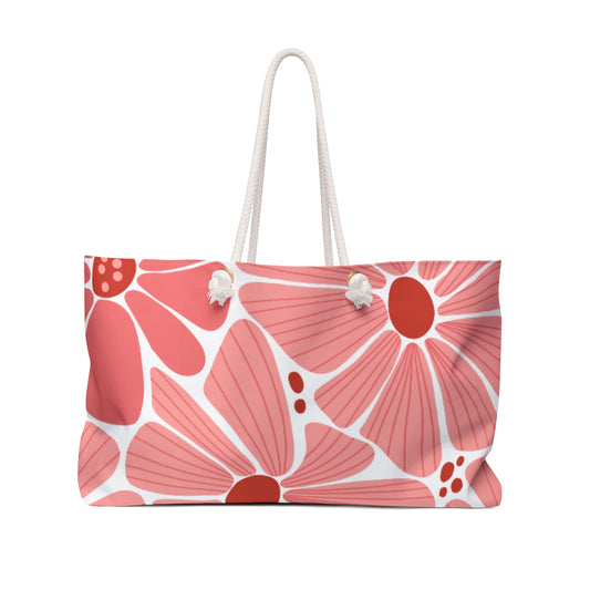 Retro Coral Pink Floral Weekender Bag - Perfect for the Beach and Pool