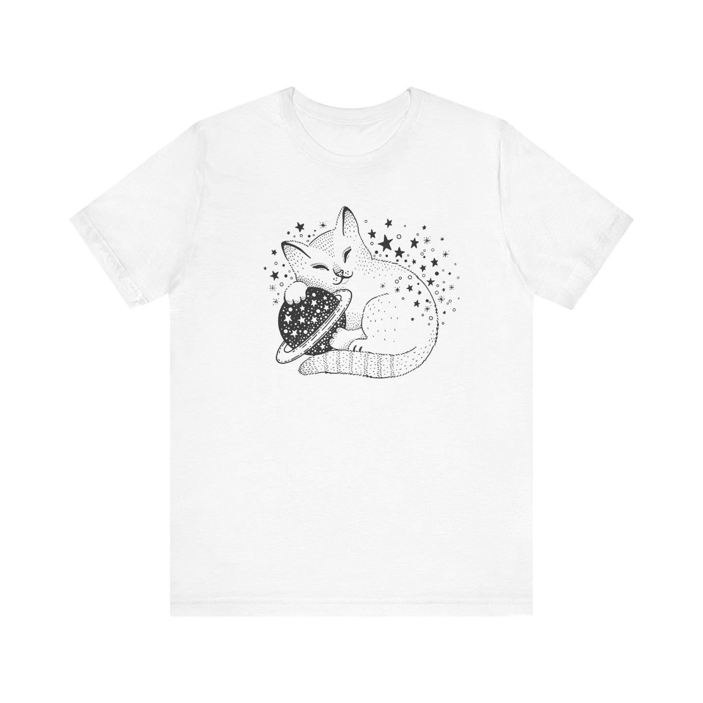 💫 Minimalist Cat on Planet Unisex Jersey Short Sleeve Tee