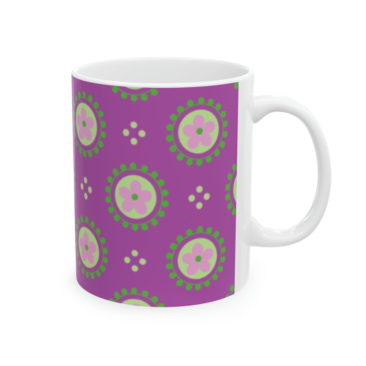 🌸 Purple Pink Magenta Floral Ceramic Mug 11 oz