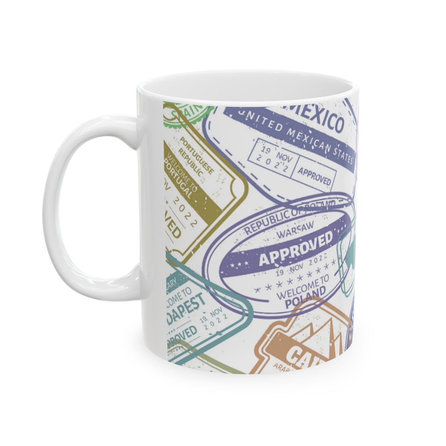 🌍 Colorful Passport Stamp Ceramic Mug - 11oz