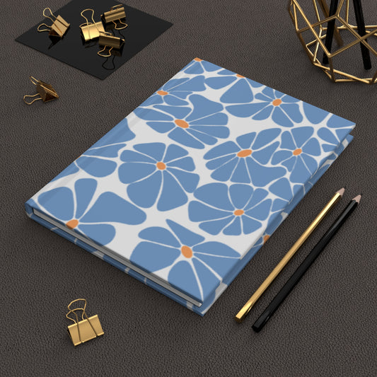 💠 Retro Floral Blue Hardcover Journal Matte - Vintage Style Diary