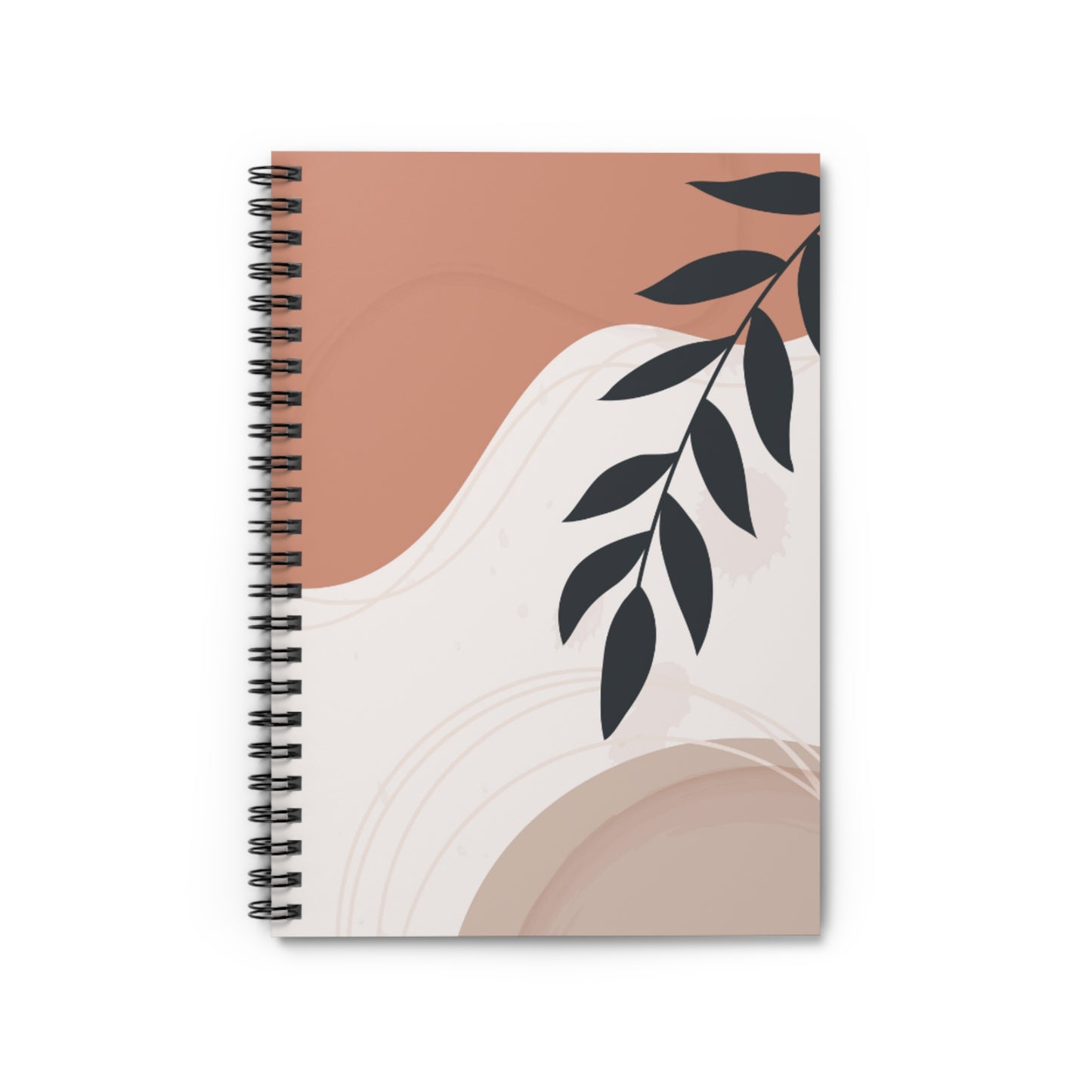 "Modern Abstract Leaves" Spiral Notebook-Ruled Line - Pink & Beige Design