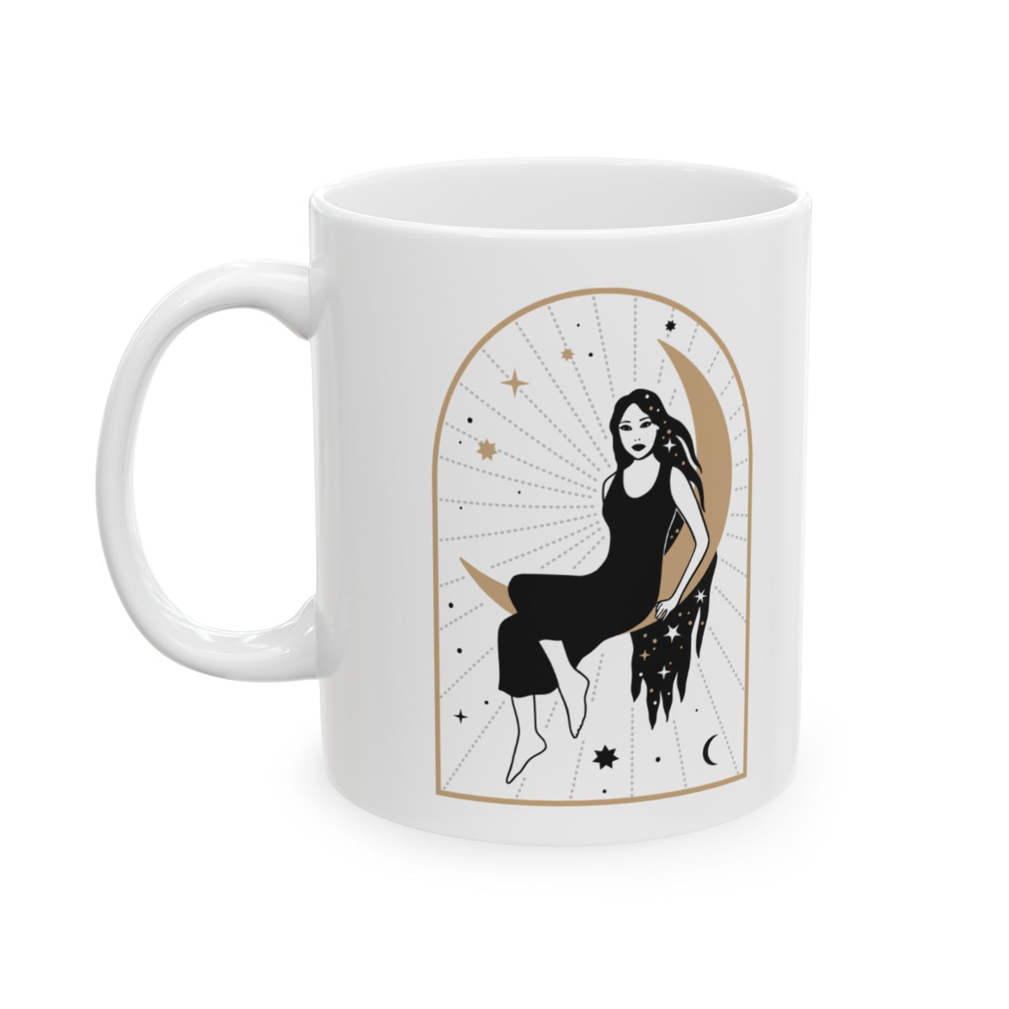 Celestial Woman in the Window Ceramic Mug 11oz | Stars and Moon