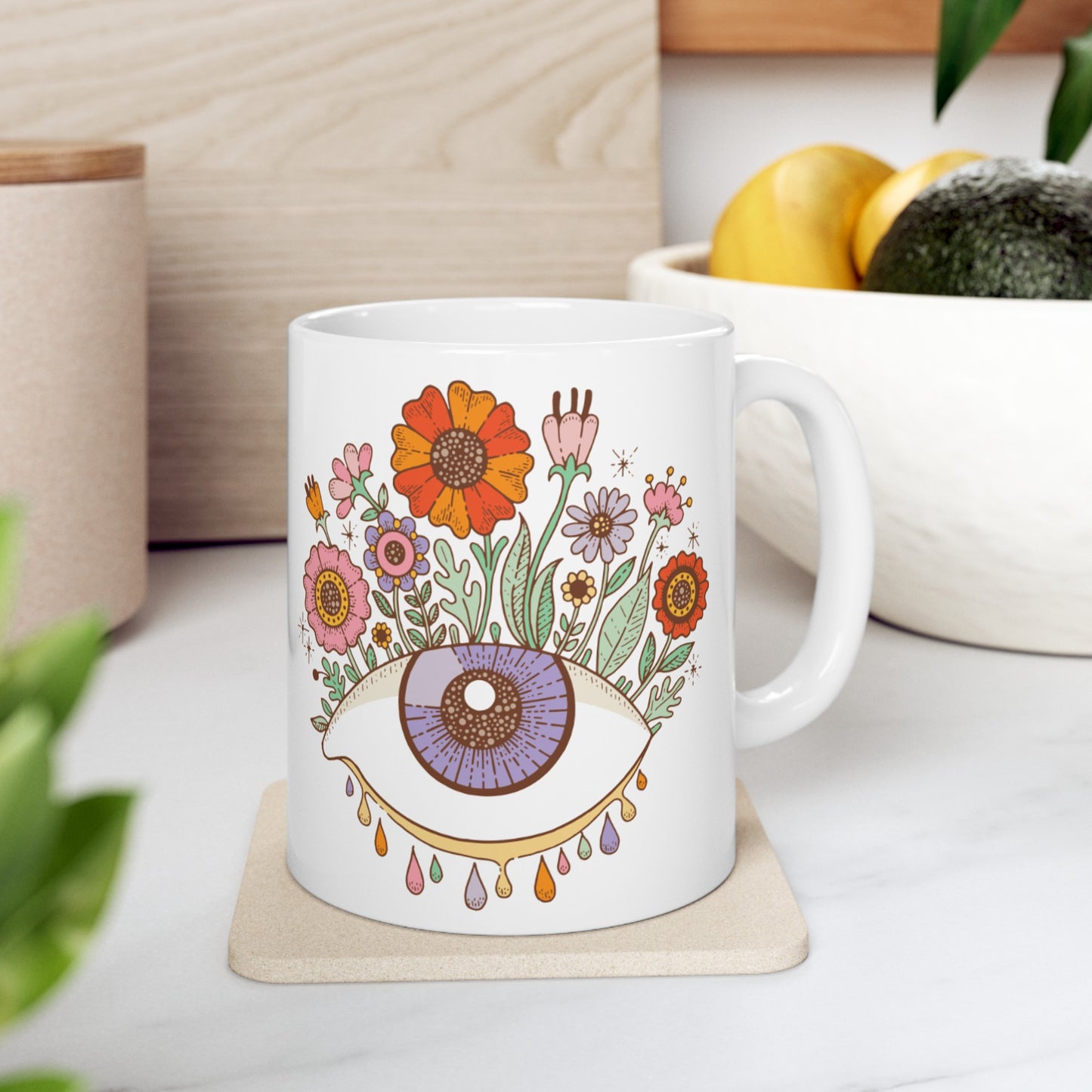 "Third Eye Blooms" Ceramic Mug 11 oz - Colorful Eye with Flowers