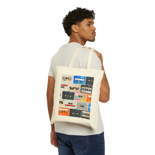 Retro Vibes Cassette Cotton Canvas Tote Bag